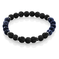 Bracelet « Steelx » en acier inoxydable de 8,5 po avec véritable lapis bleu et perles en pierre de lave noire