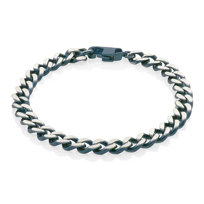 STEELX Stainless Steel Blue Plated 7.5mm Curb Chain Bracelet 8.5"