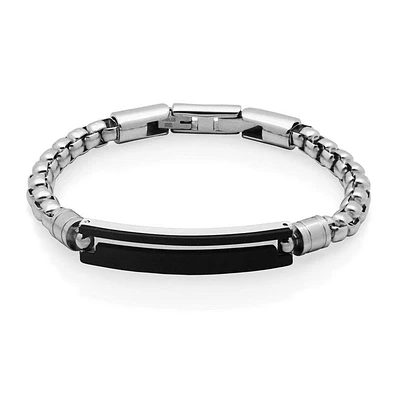 STEELX Stainless Steel 2-Tone Black Plated  Round Box Chain ID Bracelet 8.75"