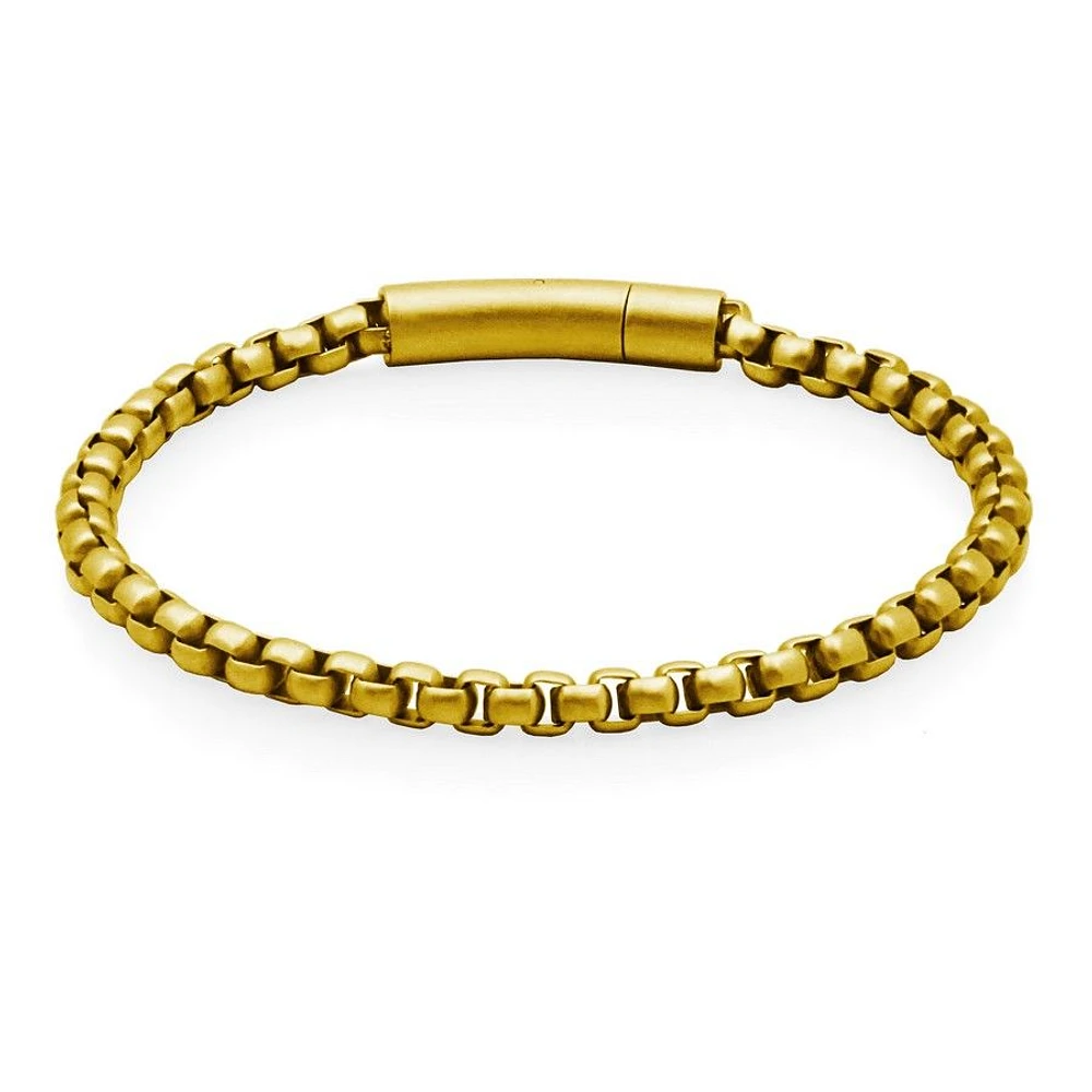 STEELX Stainless Steel Matte Gold Plated Round Box Chain Bracelet 8.5