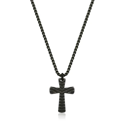 Collier « Steelx » en acier inoxydable plaqué noir antique avec croix et chaîne à maille vénitienne de 24 po