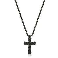 STEELX  Stainless Steel Antique Black Plated Cross Pendant with Box Chain Necklace 24"