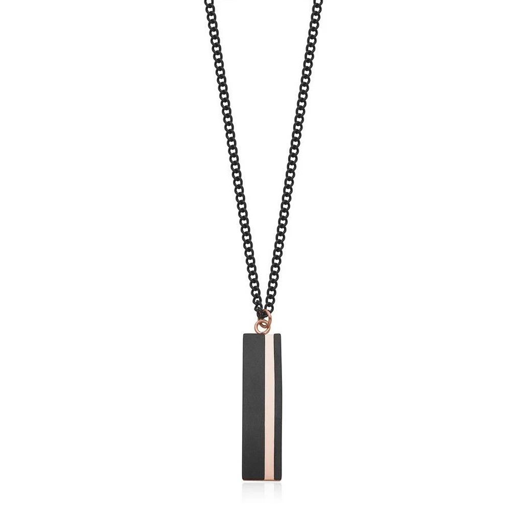 STEELX Stainless Steel Two-Tone Black & Rose Plated Rectangular Pendant with Link Chain Necklace 26"