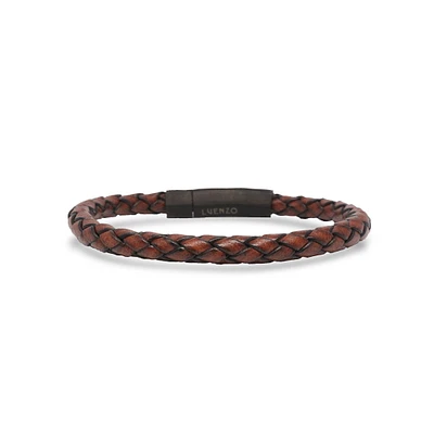 Bracelet simple en cuir véritable brun cognac par Luenzo