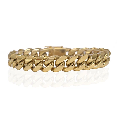 Luenzo 14mm Cuban Link Gold Plated Bracelet