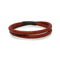 Luenzo Saddle Brown Genuine Leather Double Wrap Single Clasp Bracelet