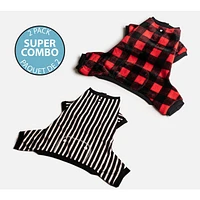 Dog's Pack of 2 Pyjamas by SilverPaw - Stripes and Red Plaid Prints
