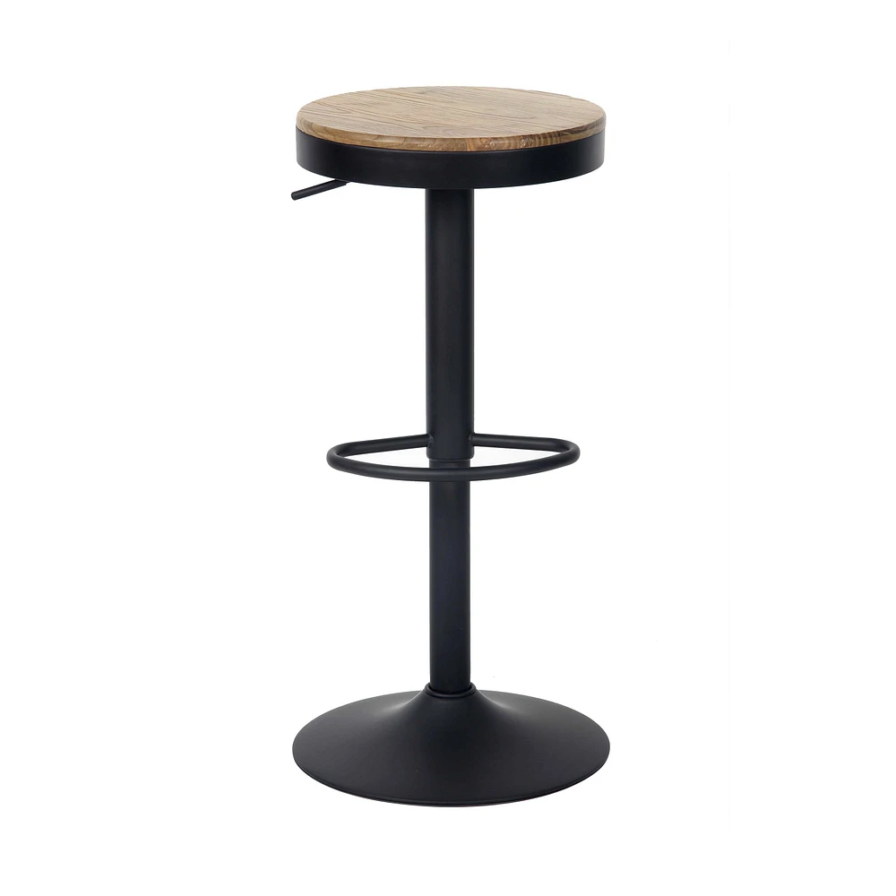 Set of 2 Hunter Elm Black Wood Seat Stool by Haute Deco