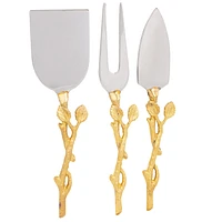 Elegance Gold Gilt Leaf 3-Piece Cheese Set