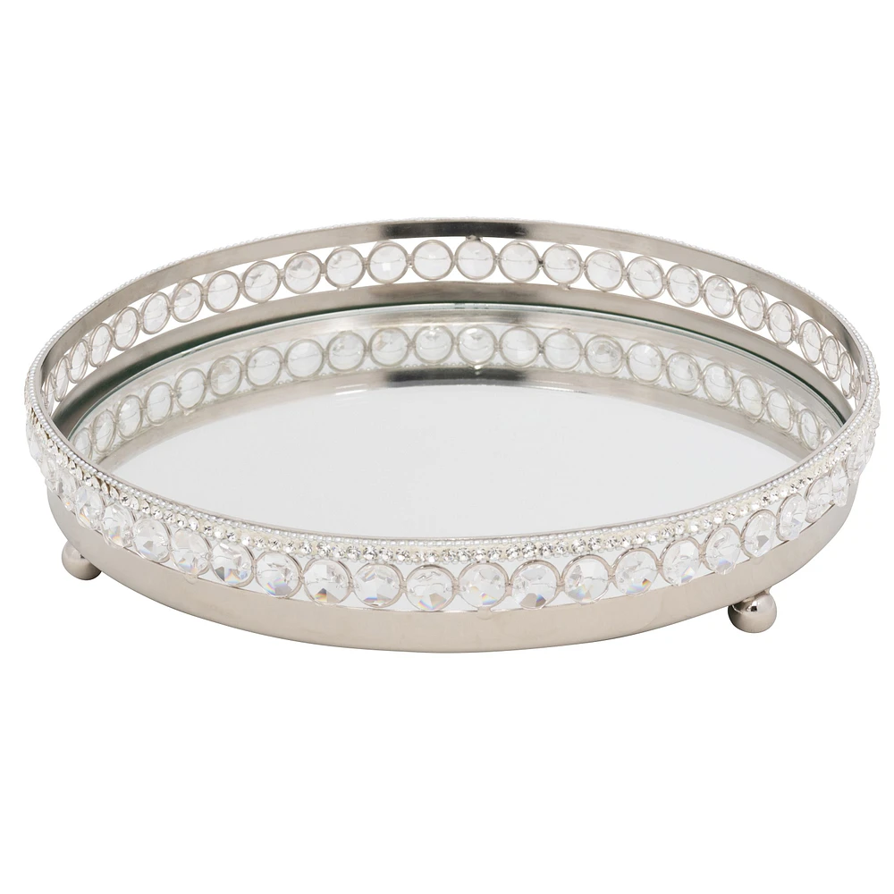 Elegance Sparkle Round Mirror Tray with Beaded Crystals