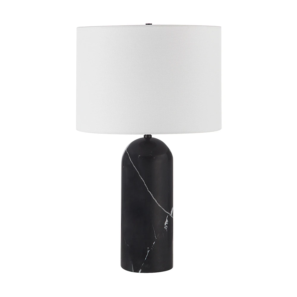 Tyne 25" Tall Powder Coated Matte Black Iron Table Lamp with Drum Linen Shade