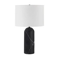 Tyne 25" Tall Powder Coated Matte Black Iron Table Lamp with Drum Linen Shade