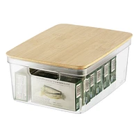 Bac de rangement Oggi avec couvercle en bambou - 10 x 8 x 4 po