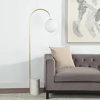 Merlot 62" Tall Satin Brass Floor Lamp with Globe Glass Shade