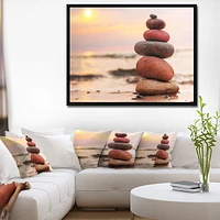 Stones Pyramid on Sand Symbolizing Zen  Wall Art