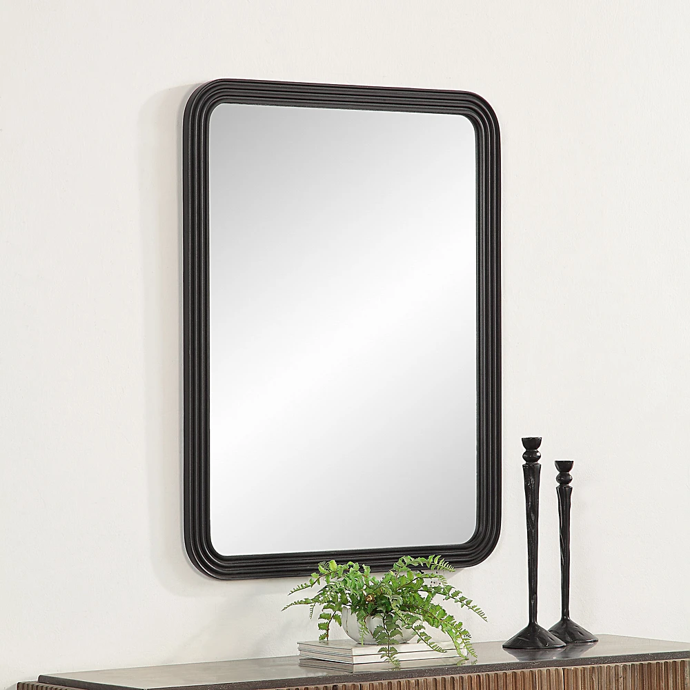 Nolana 40" Tall Rectangular Mirror, Textured Matte Black