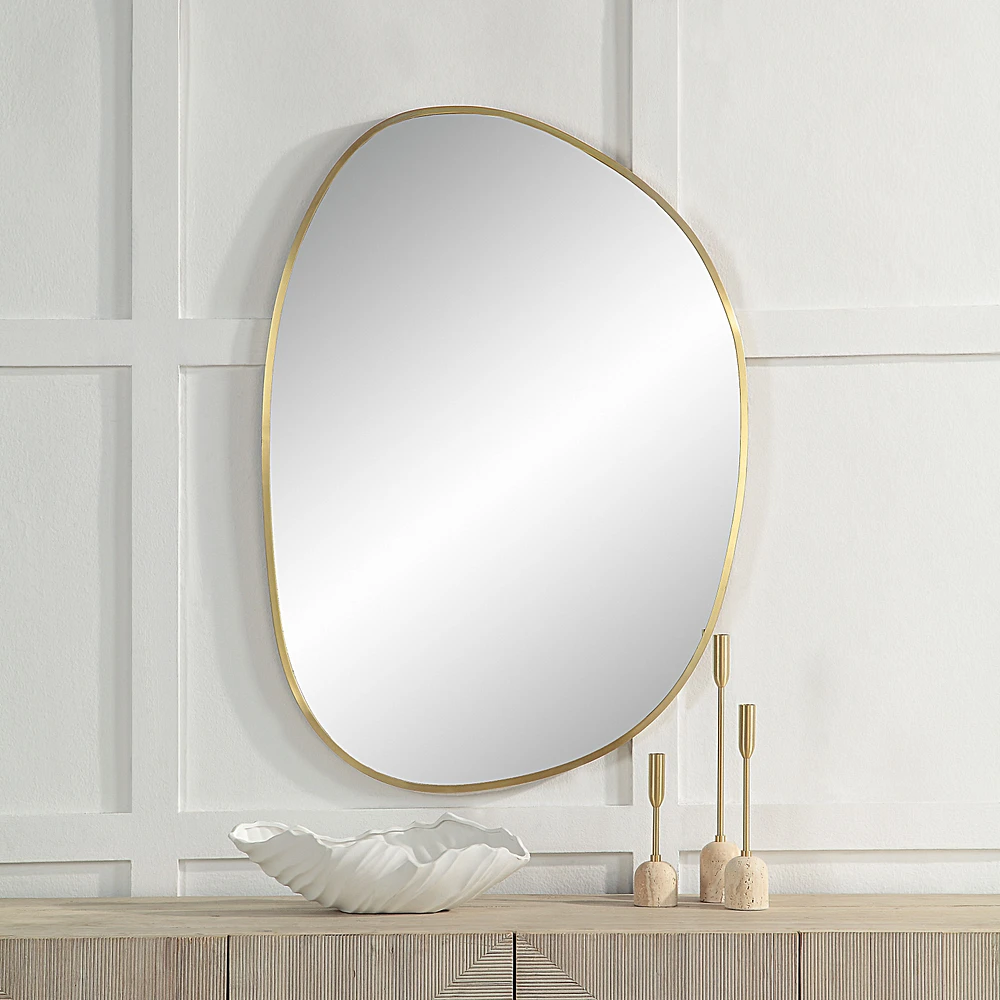 Camona 42" Tall Irregular Rectangular Oval Mirror, Satin Brass