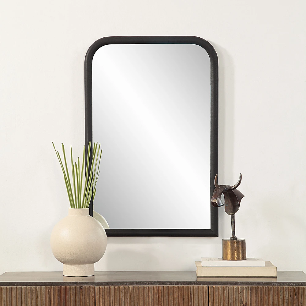 Dovima 36" Tall Arch Rectangular Mirror, Textured Black