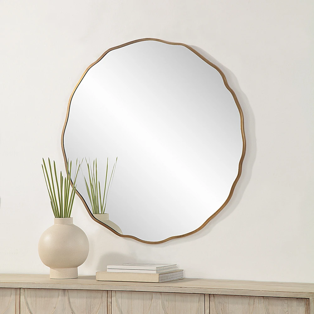 Bern 40" Tall Round Irregular Mirror, Antique Brushed Brass