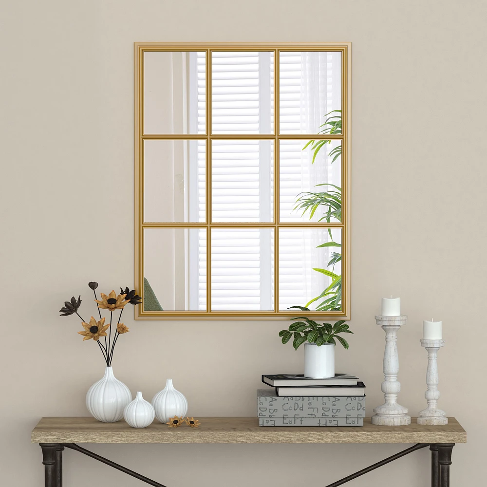 John Gold Framed Window Pane Mirror