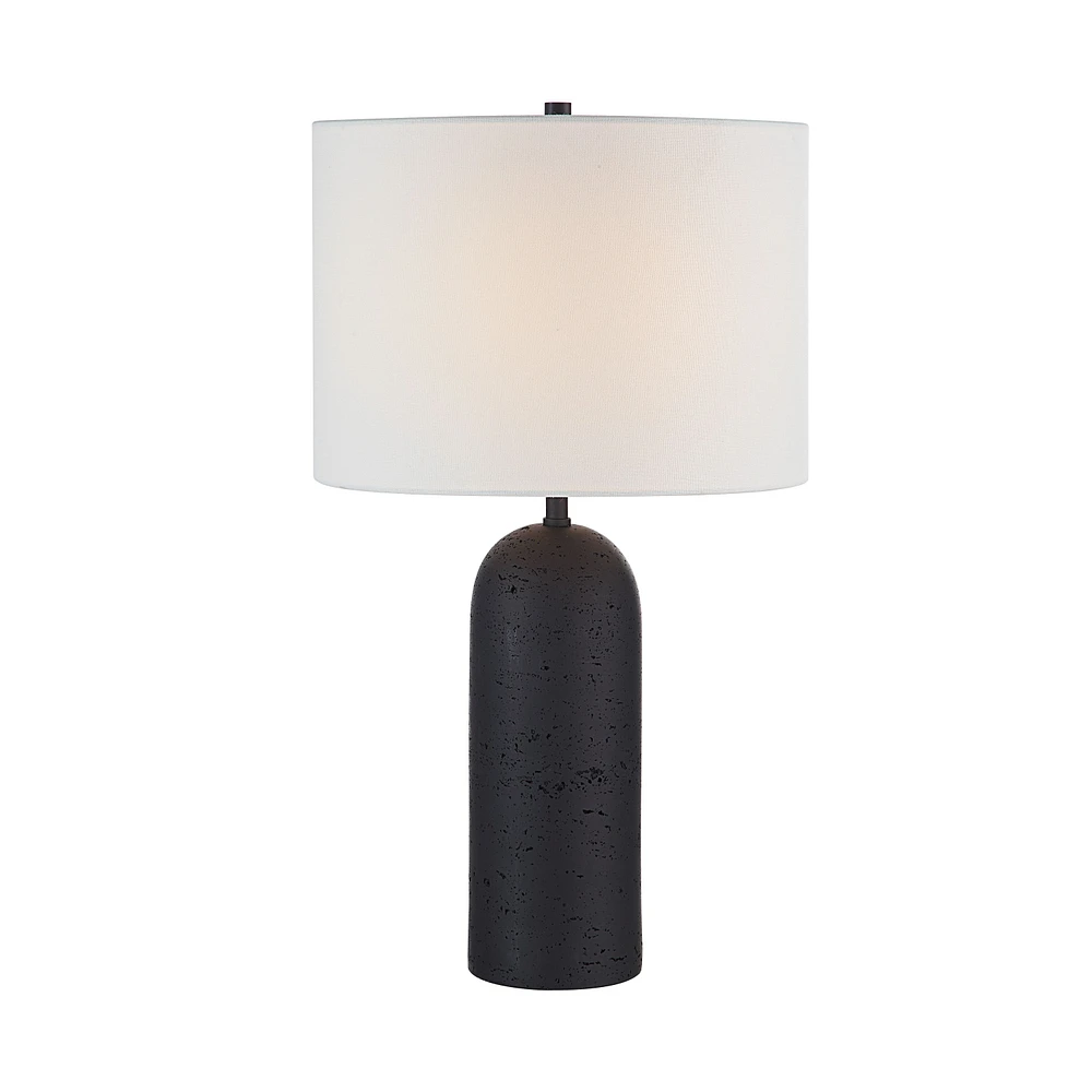 Augusta 25" Tall Black Resin Table Lamp with Drum Linen Shade (Set of 2)