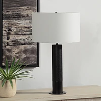 Kampen 28" Tall Matte Black Iron Table Lamp with Drum Linen Shade