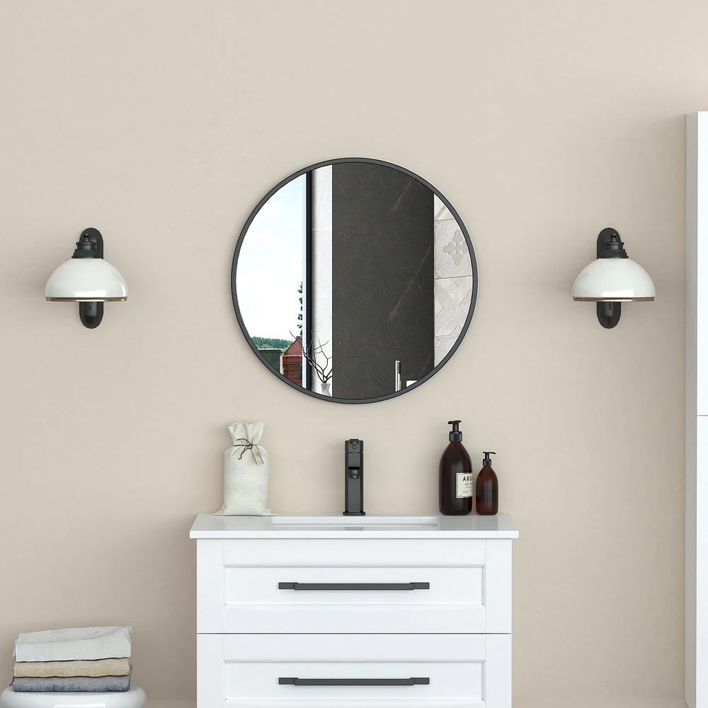 Luna Round Metal Mirror Black - 24'' x 24''