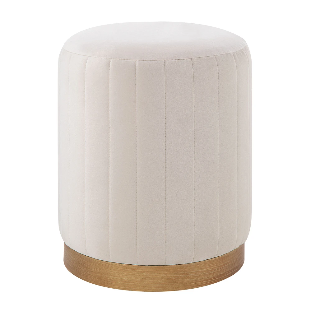 Pouf Baylor en poly-velours ivoire