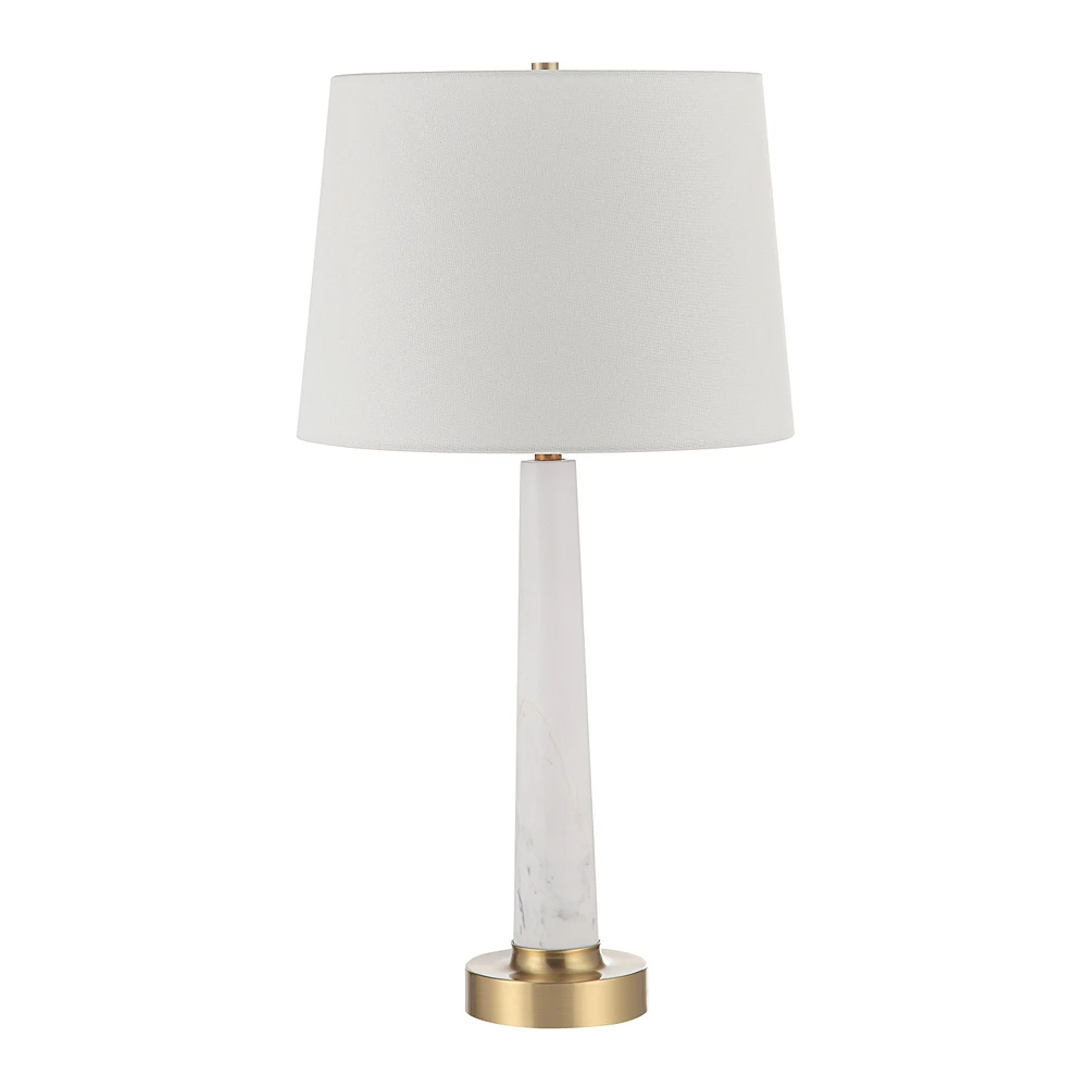 Kinsale 26" Tall Satin Brass Iron Table Lamp with Tapered Linen Shade