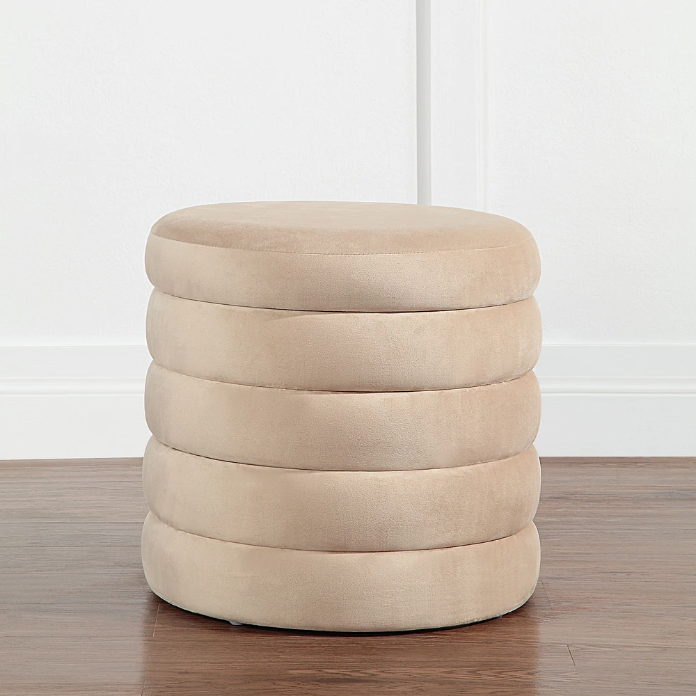 Ottoman Lloyd avec rangement en poly-velours beige