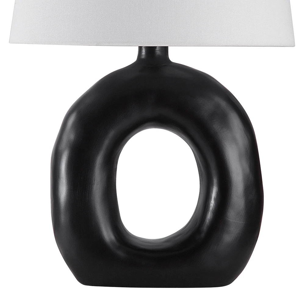 Omaru 23" Tall Painted Matte Black Iron Table Lamp with Tapered Drum Linen Shade