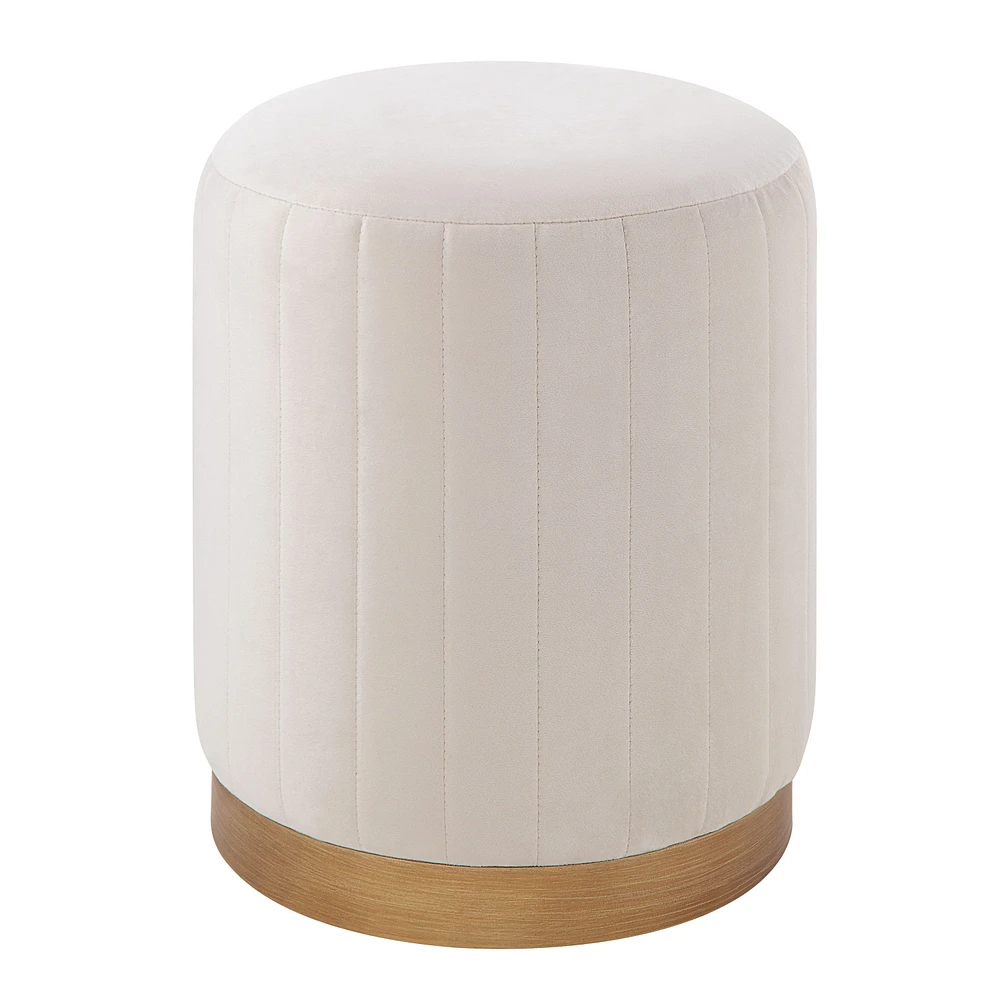 Pouf Baylor en poly-velours ivoire