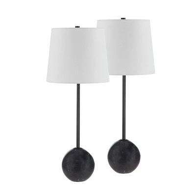 Bangor 27" Tall Matte Black Iron Table Lamp with Tapered Linen Shade (Set of 2)