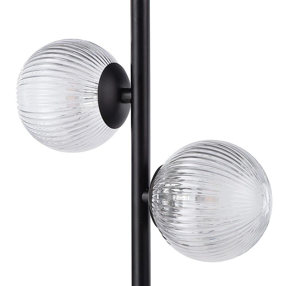 Khera 62" Tall Matte Black Floor Lamp with Globe Glass Shade