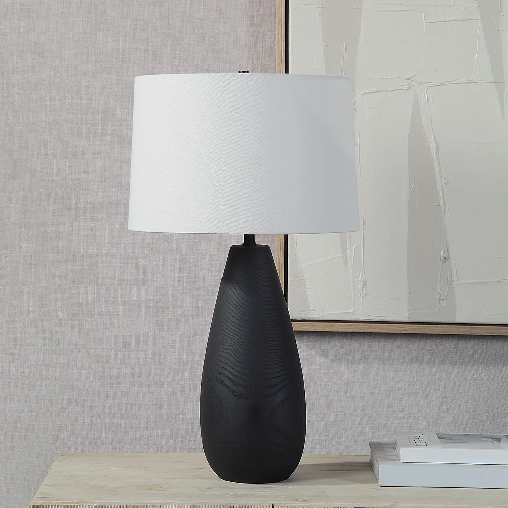 Tala 30" Tall Powder Coated Matte Black Iron Table Lamp with Tapered Linen Shade