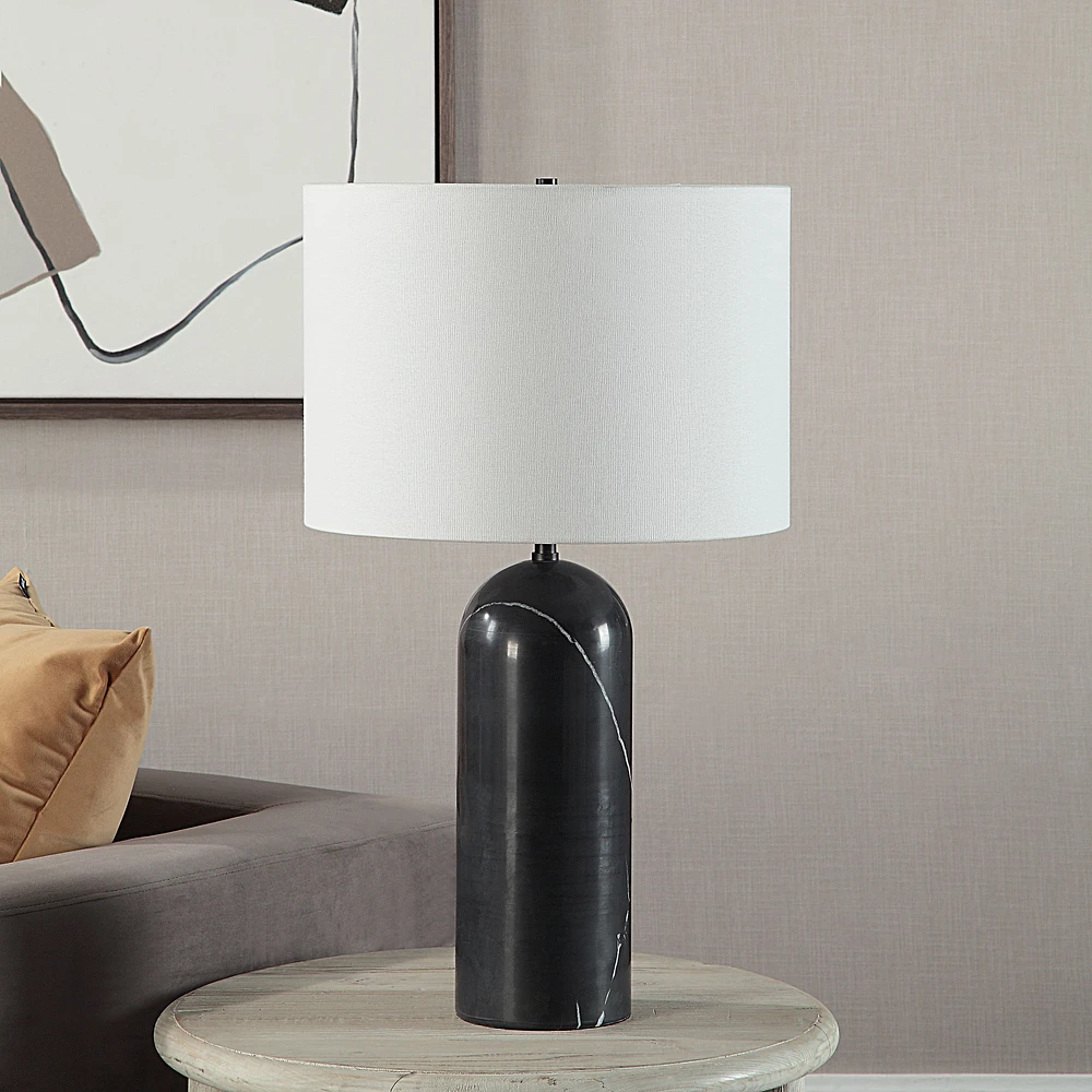 Tyne 25" Tall Powder Coated Matte Black Iron Table Lamp with Drum Linen Shade