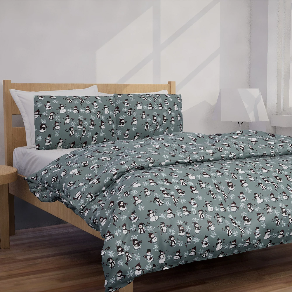 Snowman Check Flannel Duvet Cover Set