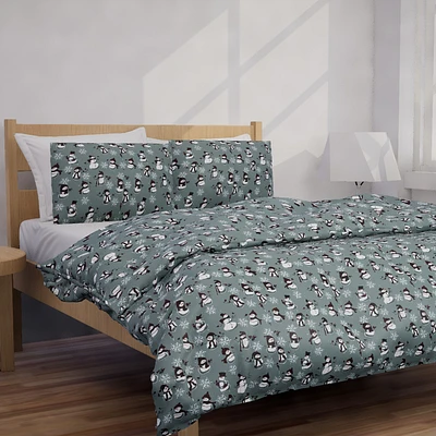 Snowman Check Flannel Duvet Cover Set