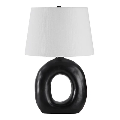 Omaru 23" Tall Painted Matte Black Iron Table Lamp with Tapered Drum Linen Shade