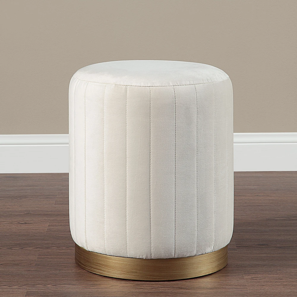 Pouf Baylor en poly-velours ivoire