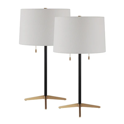 Orono 25" Tall Matte Black Iron Table Lamp with Tapered Linen Shade (Set of 2)