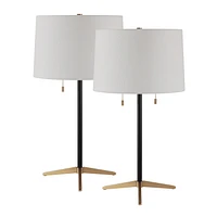 Orono 25" Tall Matte Black Iron Table Lamp with Tapered Linen Shade (Set of 2)