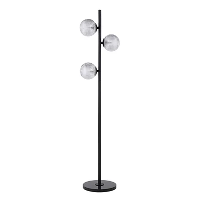 Khera 62" Tall Matte Black Floor Lamp with Globe Glass Shade