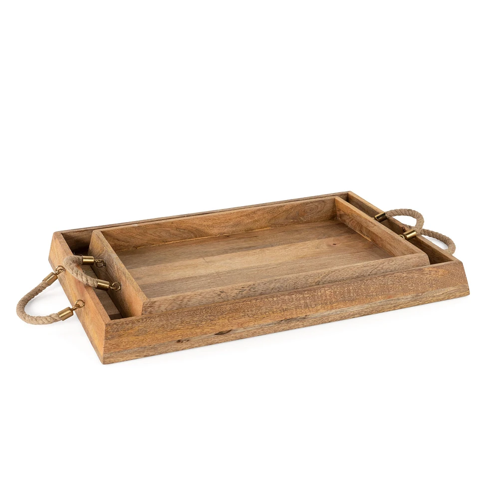 Set of 2 Caydence Rectangle Wood Trays