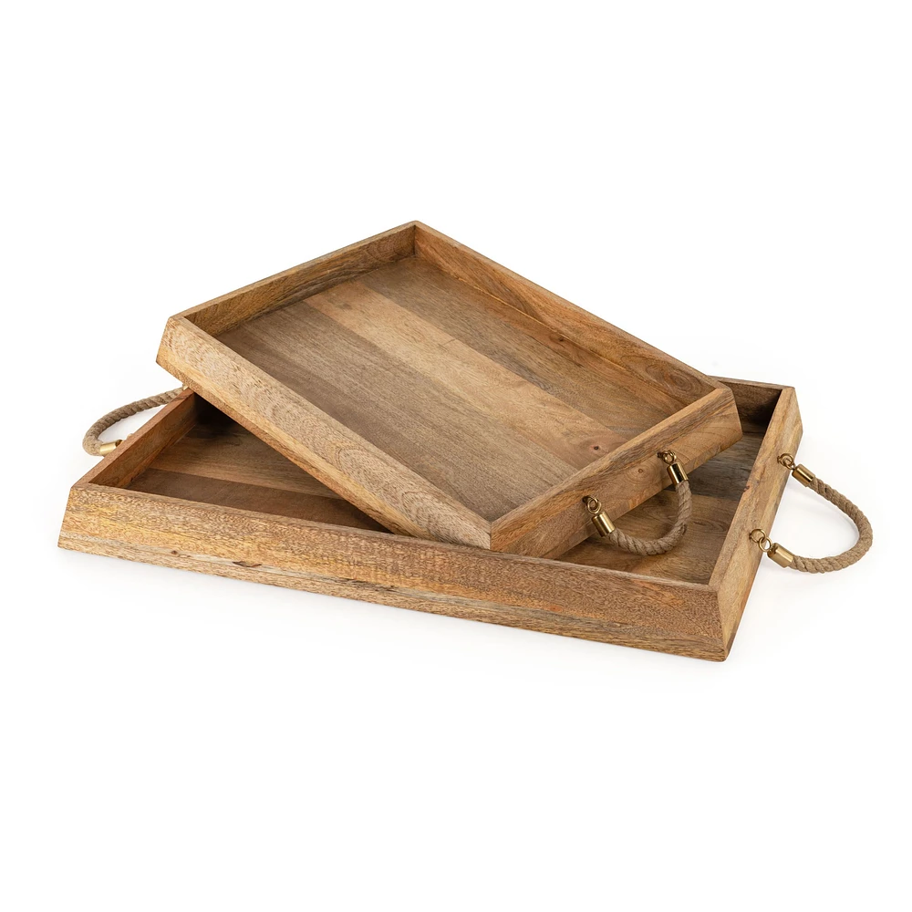 Set of 2 Caydence Rectangle Wood Trays