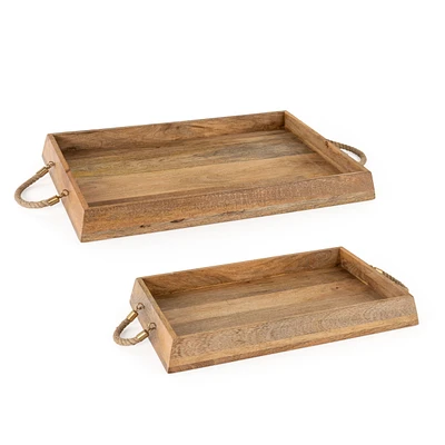 Set of 2 Caydence Rectangle Wood Trays