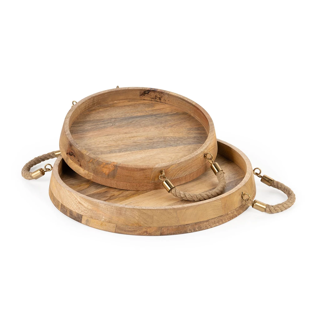 Set of 2 Benjamin Round Wood Trays