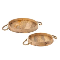 Set of 2 Benjamin Round Wood Trays