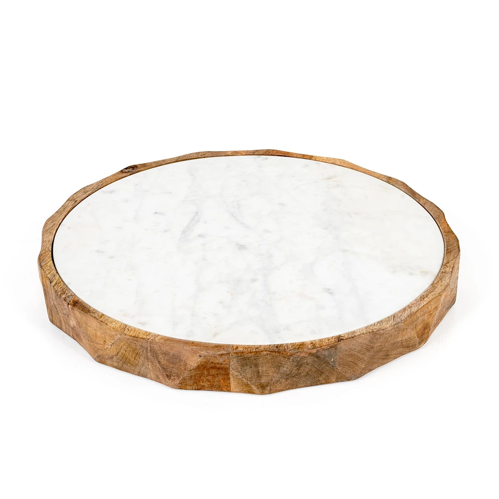 Carmelo 15" Round Marble and Wood Serving Board