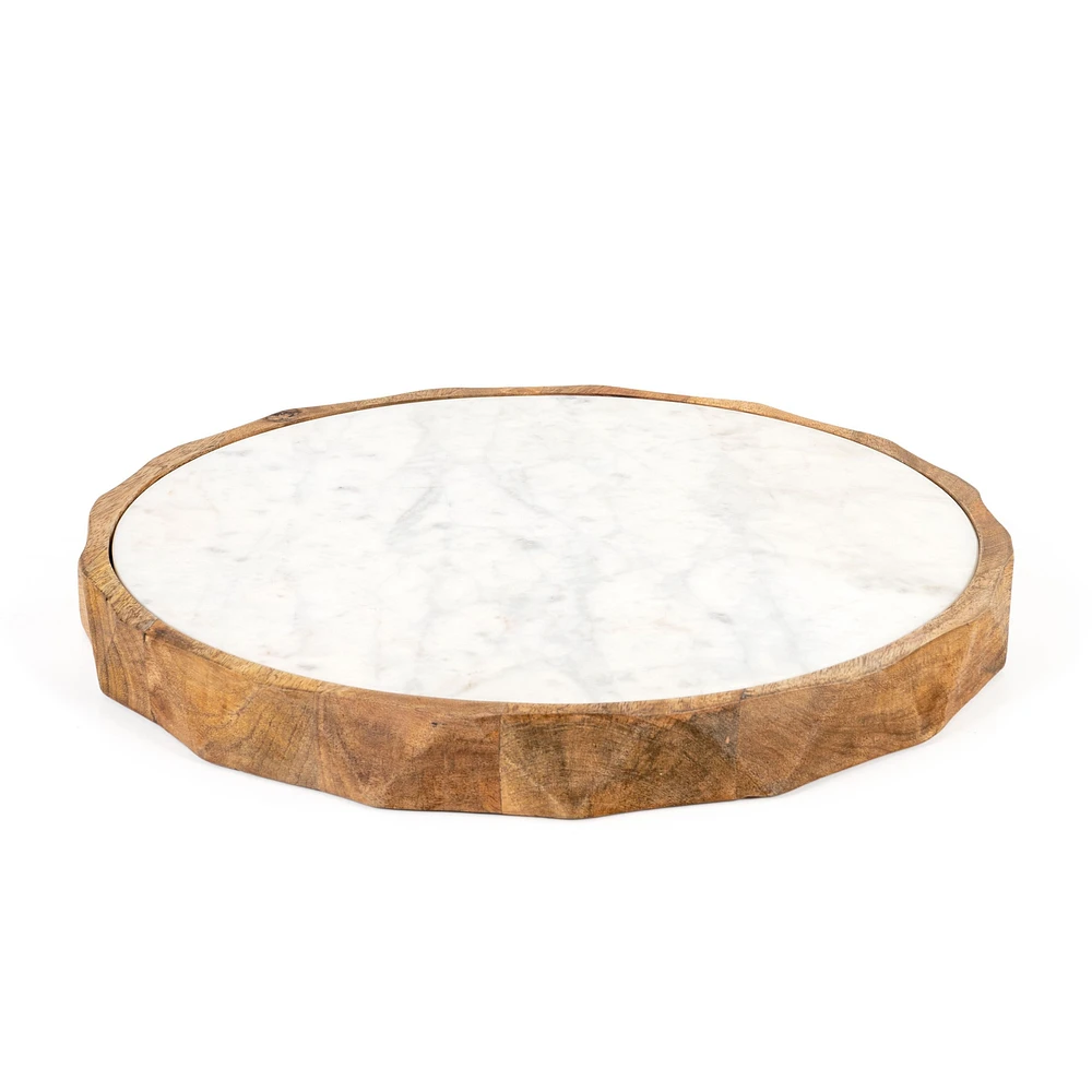 Carmelo 15" Round Marble and Wood Serving Board